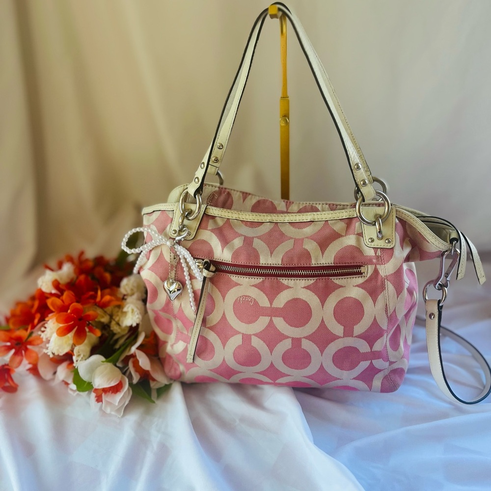 Coach Pink and White Geometric Shoulder Bag